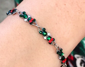 Pulsera ajustable navideña de Mickey Mouse y Minnie Mouse con diamantes de imitación, joyería con orejas de Mickey Mouse. Regalo de Navidad de Disney, Día de la Madre.