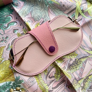 Handmade Calfskin Leather Soft Sunglasses Case in Rose Confetti, Rose Sakura, Gold and Anenome