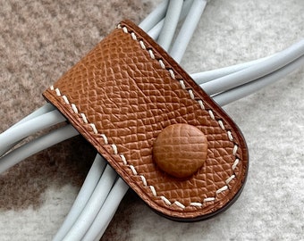 Handmade Gold Calfskin Hand Stitched Cable Tidy
