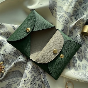 Handmade Vert Anglais & Gris Asphalte Double Sided Epsom Leather Calvi Duo Style Card Holder