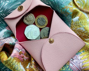 Handmade Rose Sakura and Rouge Casaque Epsom leather Coin Wallet