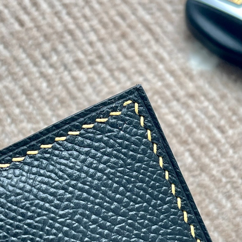 Handmade Noir and Jaune Ambre Calfskin Leather Mens Money Clip Wallet