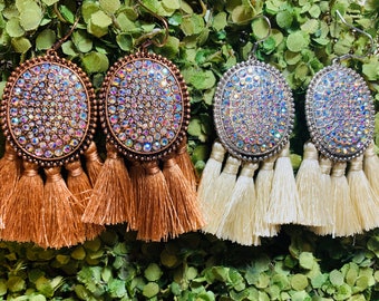 Beautiful Oval Fringe Earrings with AB Crystals