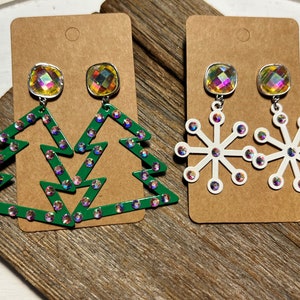 Beautiful simplistic Snowflake or Christmas Tree Earrings with AB Crystals