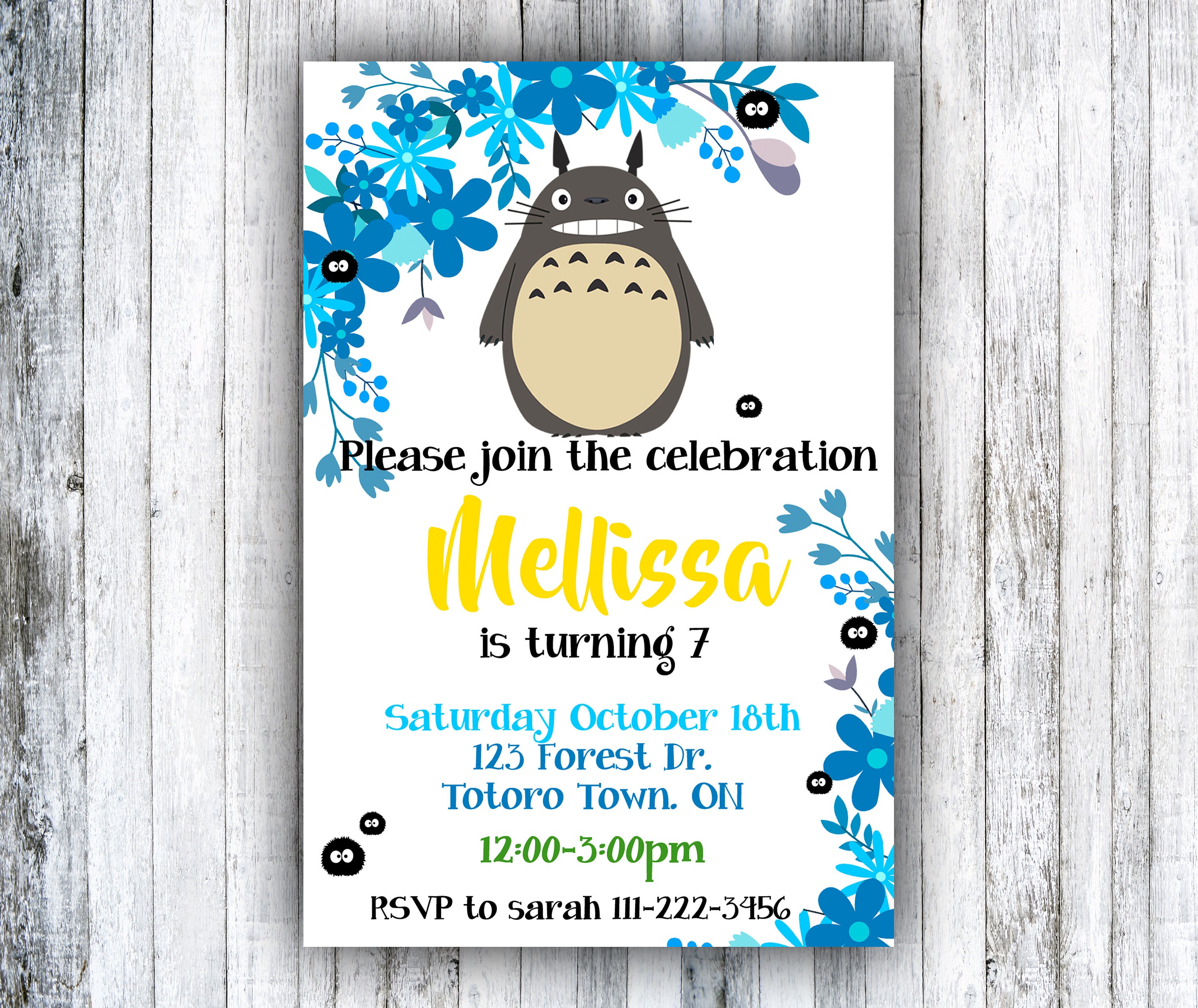 Totoro Birthday Invitations Studio Ghibli Birthday Etsy