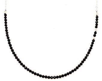 Faceted Black Spinel Necklace with Sterling or 14k Gold Fill Chain