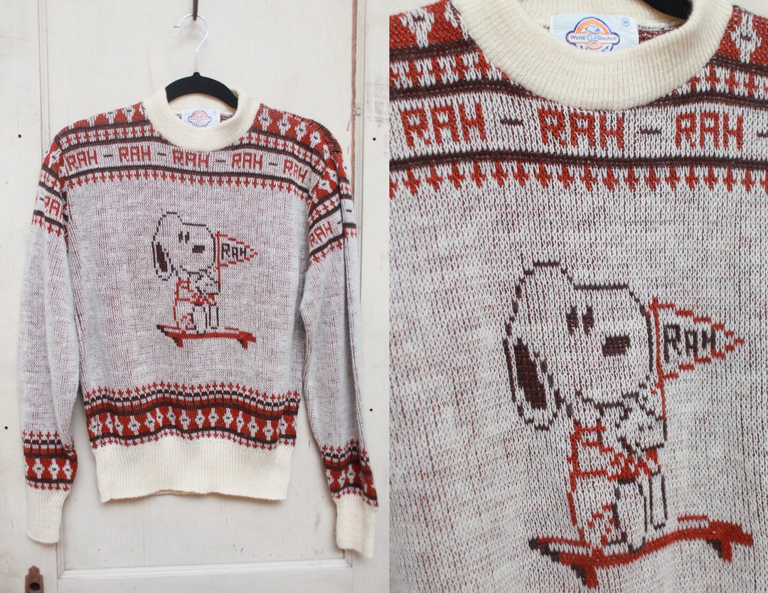 1970s Snoopy Rah Rah Rah Sweater Snoopy and Woodstock Vintage Charlie  Brown Football Sweater UK