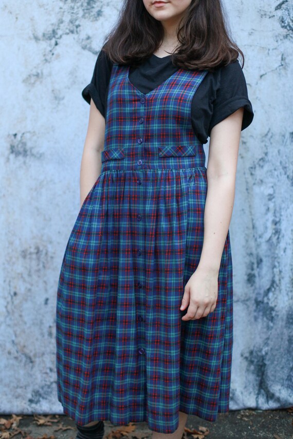 Vintage Plaid Jumper Apron Dress, sz 4 | Blue and
