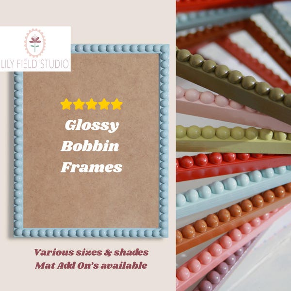 Glossy Beaded Bobbin Picture Frame | Colorful Lacquered | Bubble Frames | Cottage Style Scallop Profile