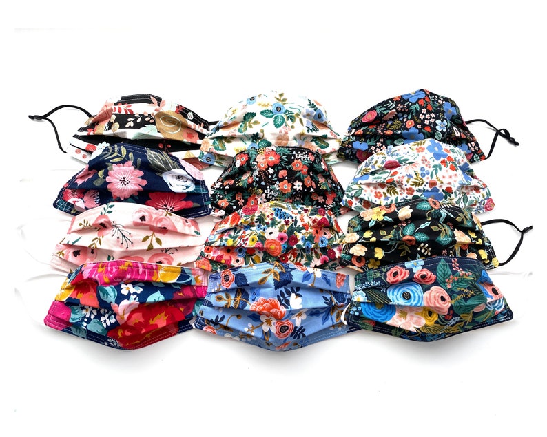 ADJUSTABLE  Rifle Paper Company Floral and other Floral Face Mask Women or Child Sizes 