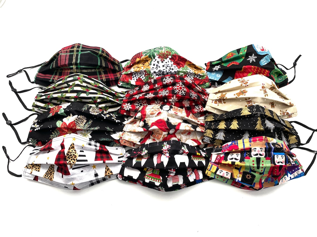 ADJUSTABLE Christmas Holiday Face Mask Leopard Plaid Nutcracker Gingerbread Santa Llamas Etsy
