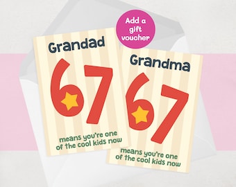 67th Birthday Card for Grandad / Grandma - Six Seven, 6 7 - From the Kids, Funny Trend
