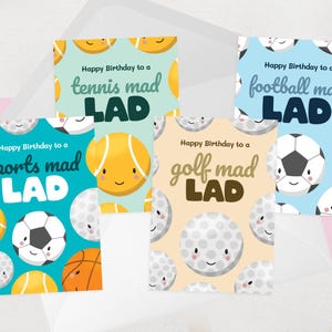 Carte d'anniversaire sportive pour lui - Sports Mad Lad, frère, fils, neveu - football, tennis, golf, basket-ball - carte d'anniversaire drôle mignonne
