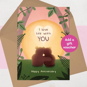 Bear Anniversary Card for Husband or Wife | Romantic Heartfelt | I love life with you