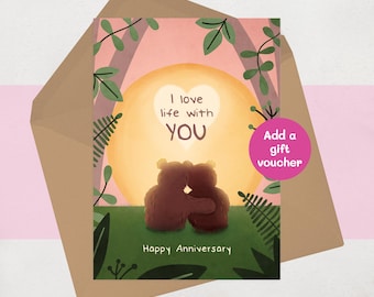 Bear Anniversary Card for Husband or Wife | Romantic Heartfelt | I love life with you
