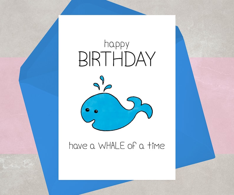Cute Whale Birthday Card Funny Pun Card Whale of a Time Etsy UK