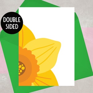 Carte florale de note de jonquille avec l’enveloppe | Art floral | Carte blanche | Juste parce que, toute occasion | Double sided | Printemps, Pâques, Pays de Galles, Gallois
