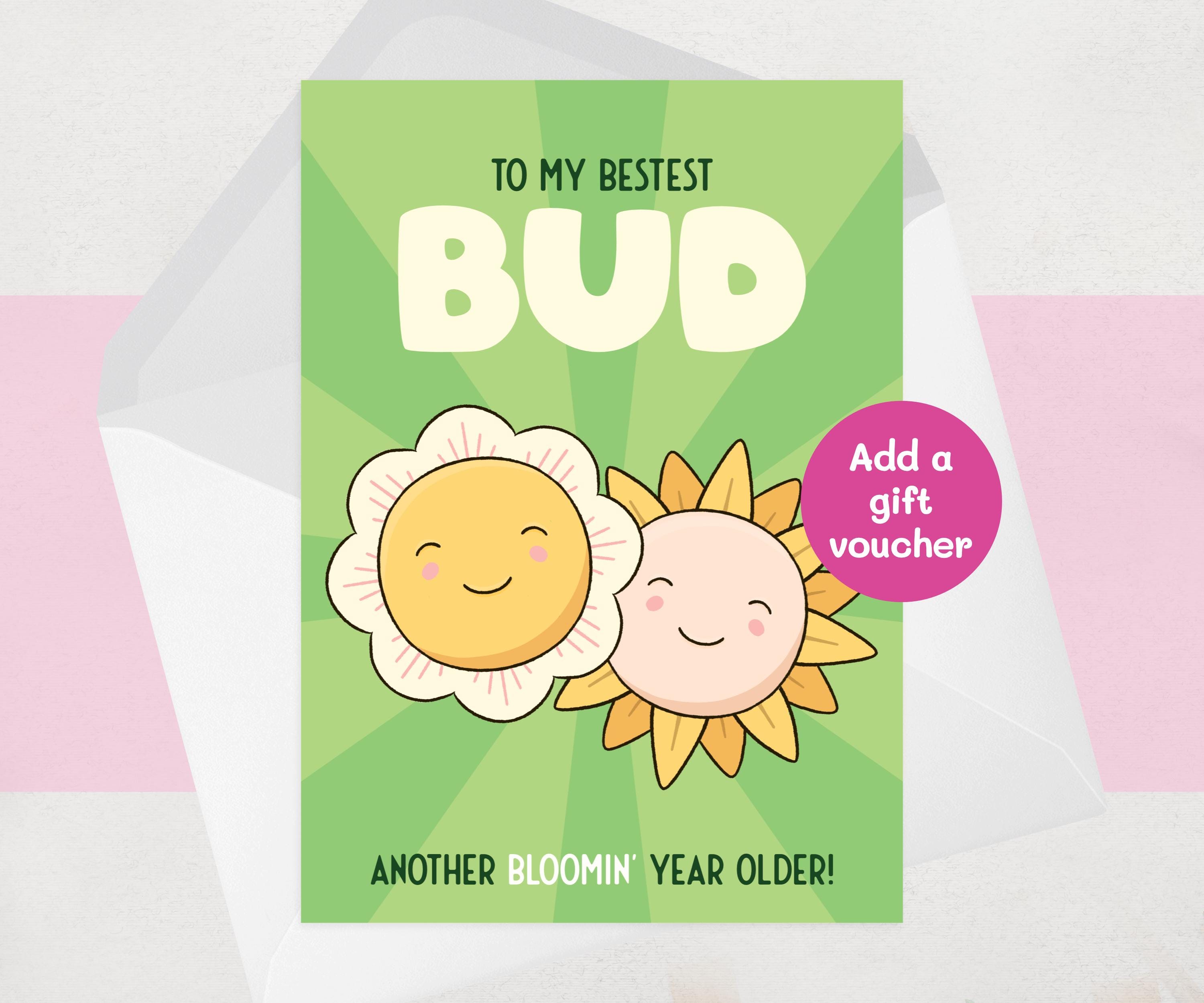 Cute Birthday Card for Best Friend - Best Bud - Pretty Birthday Card ...