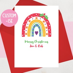 Carte de Noël personnalisée pour les amis, la famille, la sœur, le beau-frère, la tante, l’oncle, la nièce, le neveu, le cousin | Arc-en-ciel