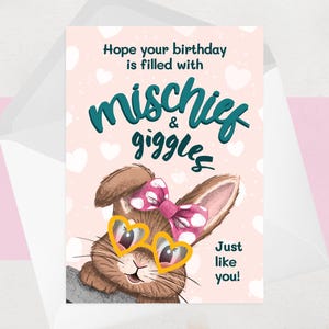 Carte d'anniversaire lapin - jolie carte d'anniversaire pour elle, enfant, meilleur ami - carte d'anniversaire illustrée drôle - Royaume-Uni