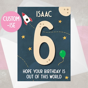 6e anniversaire | Personnalisé | d'anniversaire sur le thème de l'espace pour garçon, pour fille | 6, 6, 6e anniversaire | Fusée, hors de ce monde