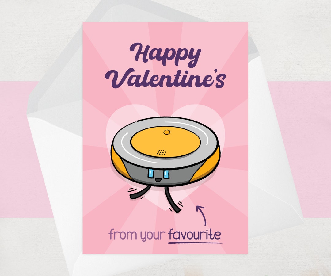 Robot Vacuum Valentines Card Funny Hoover Valentine Day Card for Her