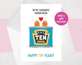Funny 10th Tin Anniversary Card For Husband, Wife | Tin Wedding Gift | 10 Years Married