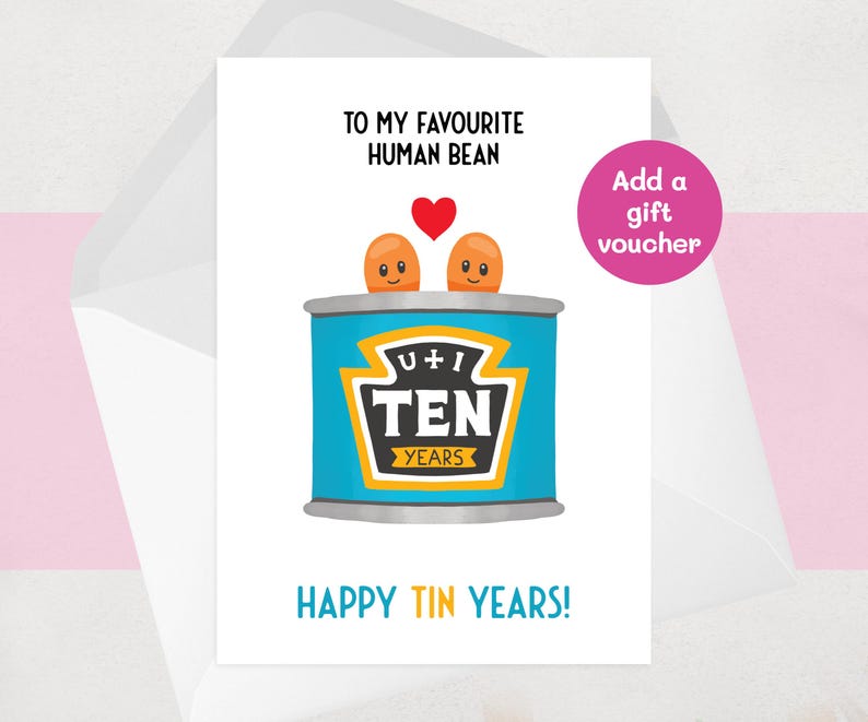 Funny 10th Tin Anniversary Card For Husband, Wife | Tin Wedding Gift | 10 Years Married Blank