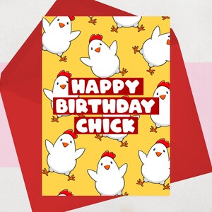 Carte d'anniversaire de poulet pour elle, carte drôle mignonne pour soeur, ami, poulets illustrés, poussin de joyeux anniversaire