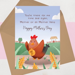 Carte de fête des mères mère poule pour maman - carte de fête des mères poulet drôle pour une maman qui a le pouvoir - poème et illustration