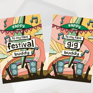 Carte d'anniversaire festival - joyeux anniversaire copain du festival / copain de concert - musique, rave, carte d'anniversaire illustrée pour lui, pour elle, ami
