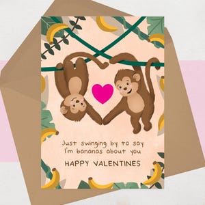 Carte de Saint-Valentin singe - Carte de Saint-Valentin singes sincères pour lui pour elle - Romantique mignonne - Bananes à propos de vous
