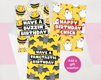 Funny Birthday Cards: Animal Themed - Fangtastic Bats, Buzzin' Bees, Chick Chickens