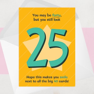 40th Birthday Greeting Card - Funny Fortieth Birthday Card for him or for her - Young, Youthful