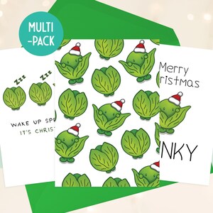 Lot de cartes de Noël amusantes | Lot de cartes de Noël coquines | Cartes de Noël illustrées | Lot de choux de Bruxelles, emballage multiple de 5, 10, 25