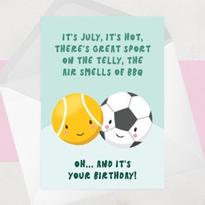 Carte d'anniversaire de juillet - Sports, tennis, football Carte d'anniversaire pour les anniversaires de juillet - BBQ d'été