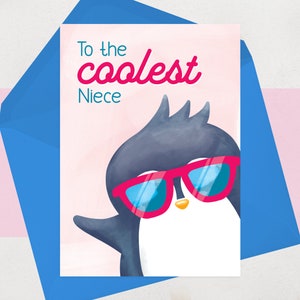 Carte d'anniversaire de nièce - à la nièce la plus cool - Pingouin illustré mignon spécial pour nièce spéciale