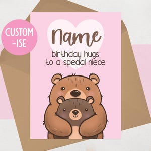 Carte d'anniversaire nièce - carte d'anniversaire personnalisée pour nièce spéciale - câlins mignons ours en peluche