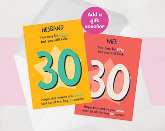 50th Birthday Card For Husband, Wife: 50 Years Young (with Personalised Message/Gift Voucher)