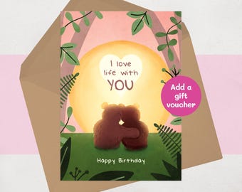 Romantic Bear Birthday Card for Husband, Wife, Boyfriend, Girlfriend | Heartfelt Love Life With You