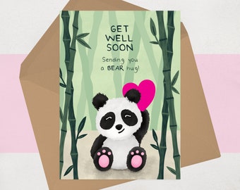 Get Well Soon Sympathy Card - Panda Bär Hug Cute Heartfelt - Send a Hug - Krankheit Operation Recovery Krankenhaus Karte