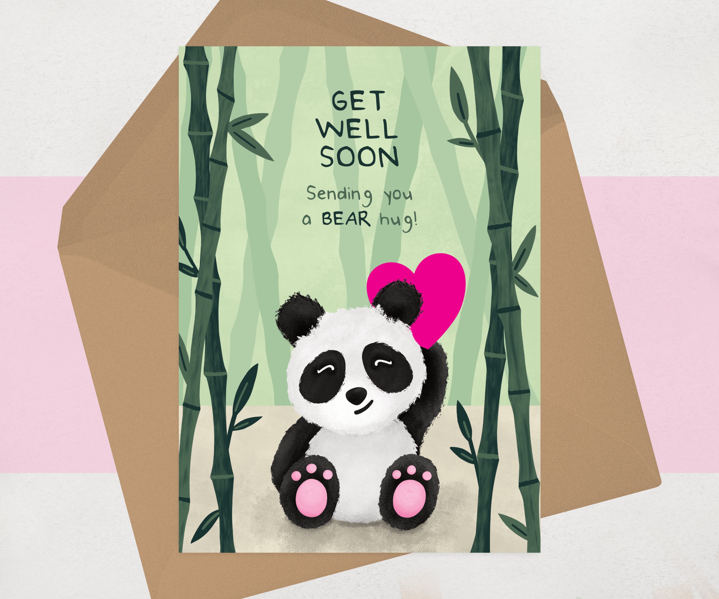 Get Well Soon Sympathy Card Panda Bear Hug Cute Heartfelt 