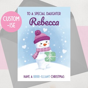 Personalised Daughter Christmas Card: Snowlady Xmas Card for Special Baby Girl