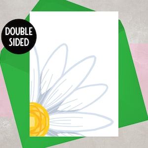 Carte florale de note de Marguerite avec l’enveloppe | Art floral | Carte blanche | Juste parce que, toute occasion | Double sided | Carte texturée