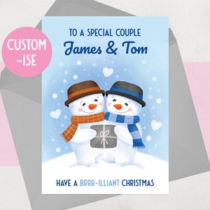 Carte de Noël gay pour deux hommes - Carte de bonhommes de neige drôle pour Noël - Carte de Noël personnalisée pour des amis spéciaux