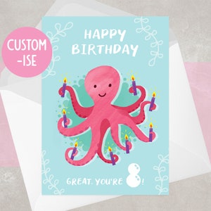 8th Birthday Card | Personalised | Birthday Gift Coupon option | For child, boy, girl, 8 year old | Under the sea | Ocean