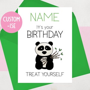 Personalised Panda Birthday Card for him or for her - Funny, Cute Pun Greeting Card with illustrated Panda Bear - UK