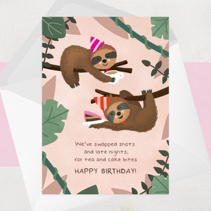 Carte d'anniversaire paresseuse pour elle - carte mignonne drôle pour meilleure amie, soeur - thé, gâteau - carte de voeux illustrée - bon cadeau personnalisé