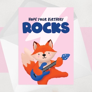 Carte d'anniversaire musicale pour elle - musicienne, guitare, rock n roll, festival, concertiste, groupe - Hope your birthday rocks, renard