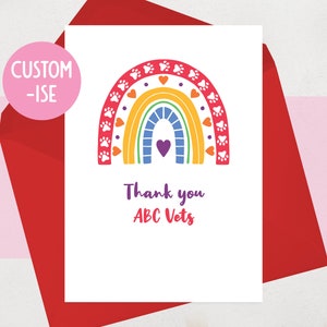 Pet Thank You Card from the dog, cat | Personalised Vet Thank You Card | Thank you for looking after me | Paw Print Rainbow